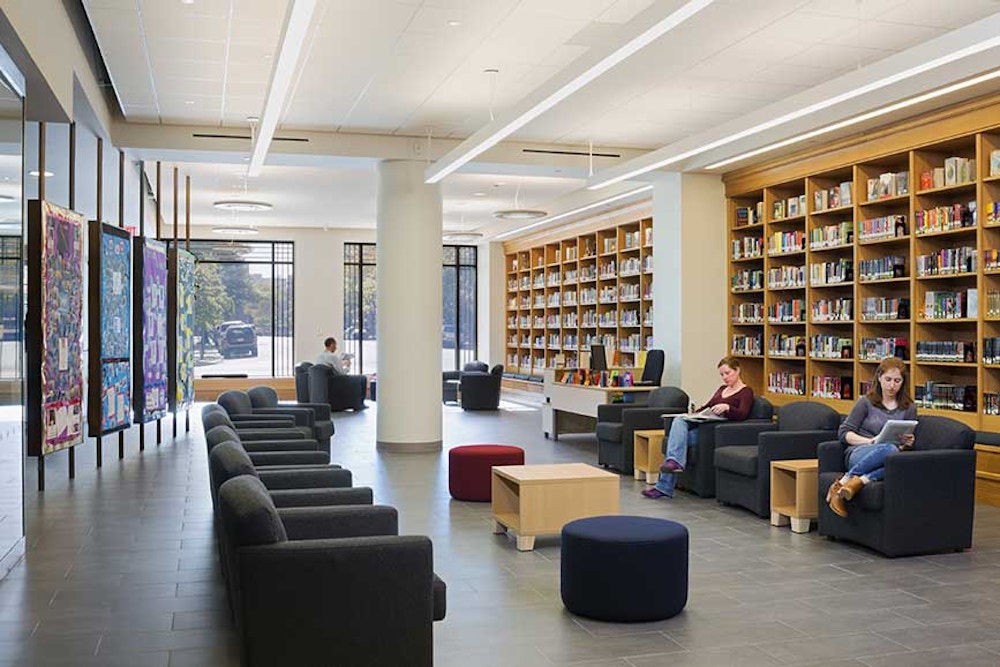 Library space with space for student work.