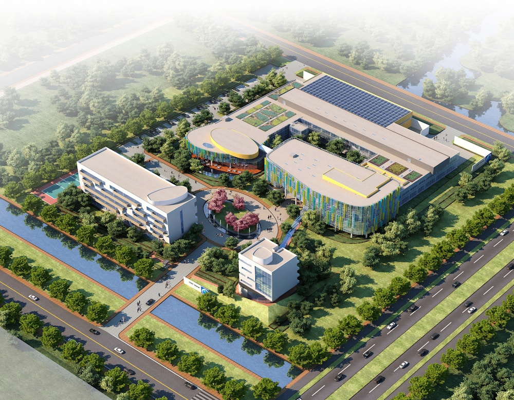 Aerial rendering of completed campus