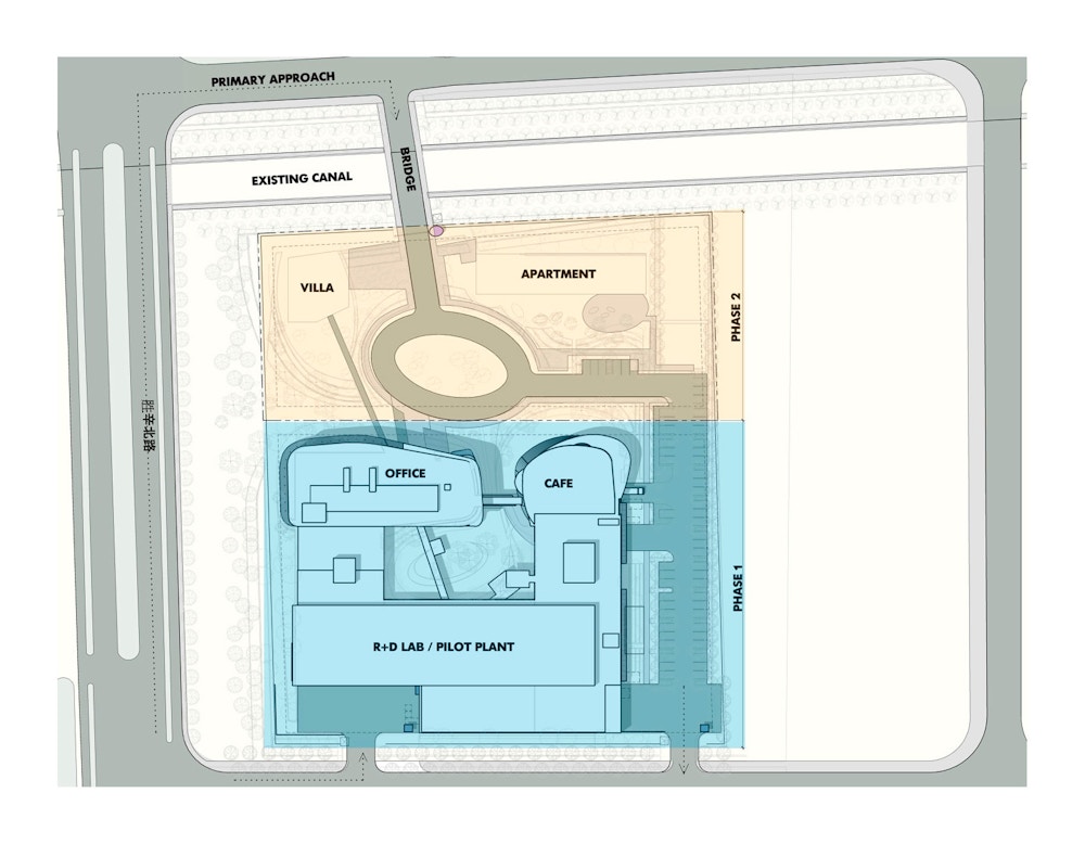 Site plan showing Phase 1 (completed) and Phase 2 (unbuilt)