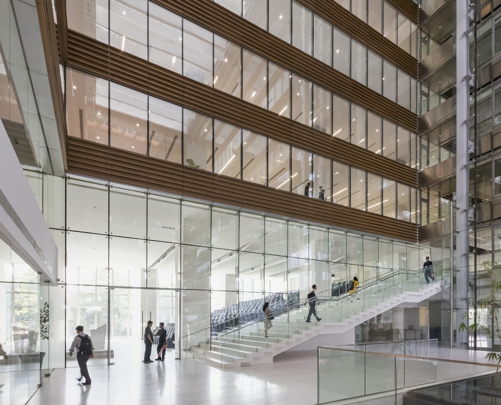 Auditorium at the heart of the atrium and connected to the conference suite