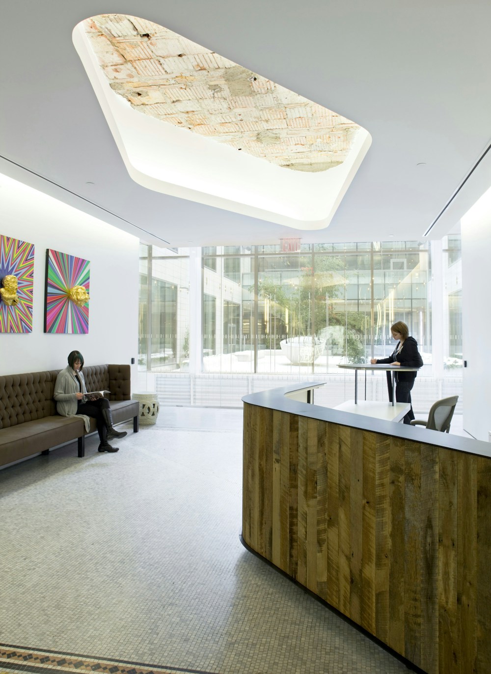 Elevator lobby and reception looking onto the courtyard (Photo by Bilyana Dimitrova)