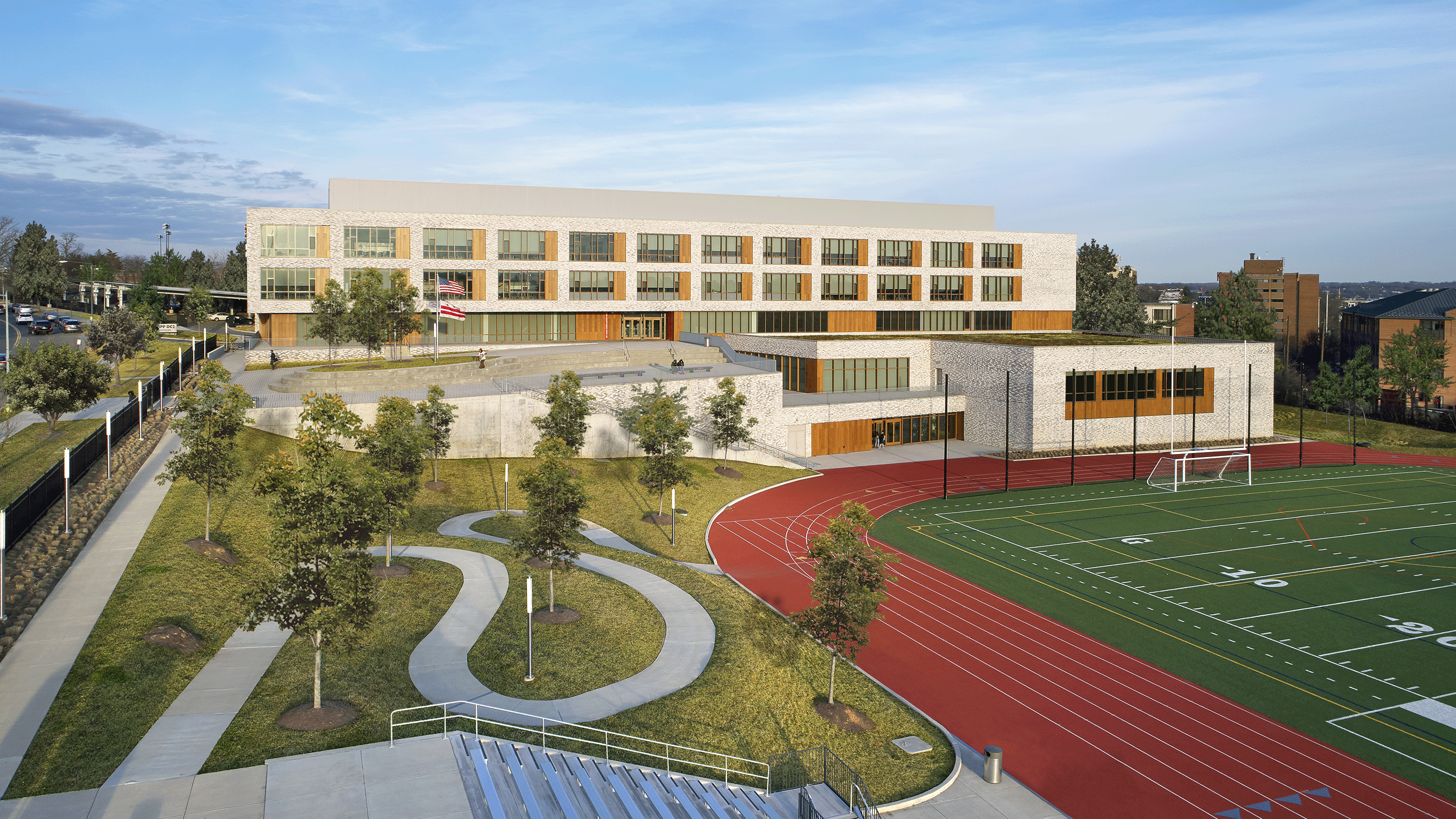 A smaller footprint allowed for a new athletic field and track