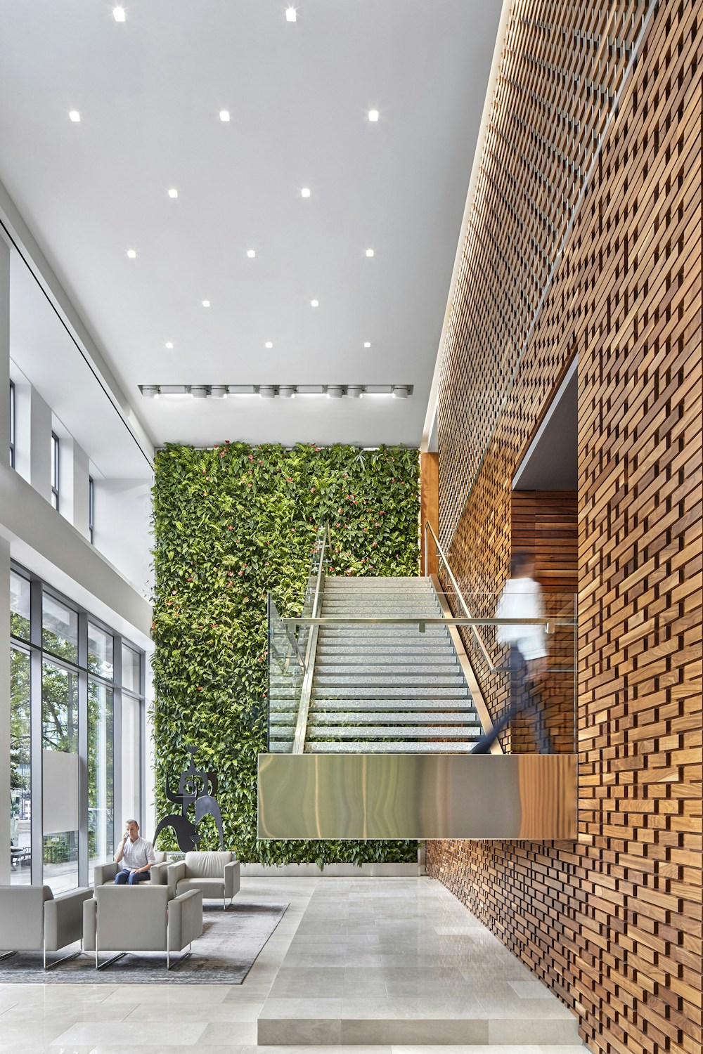 Bright Entry Stair with Green Wall