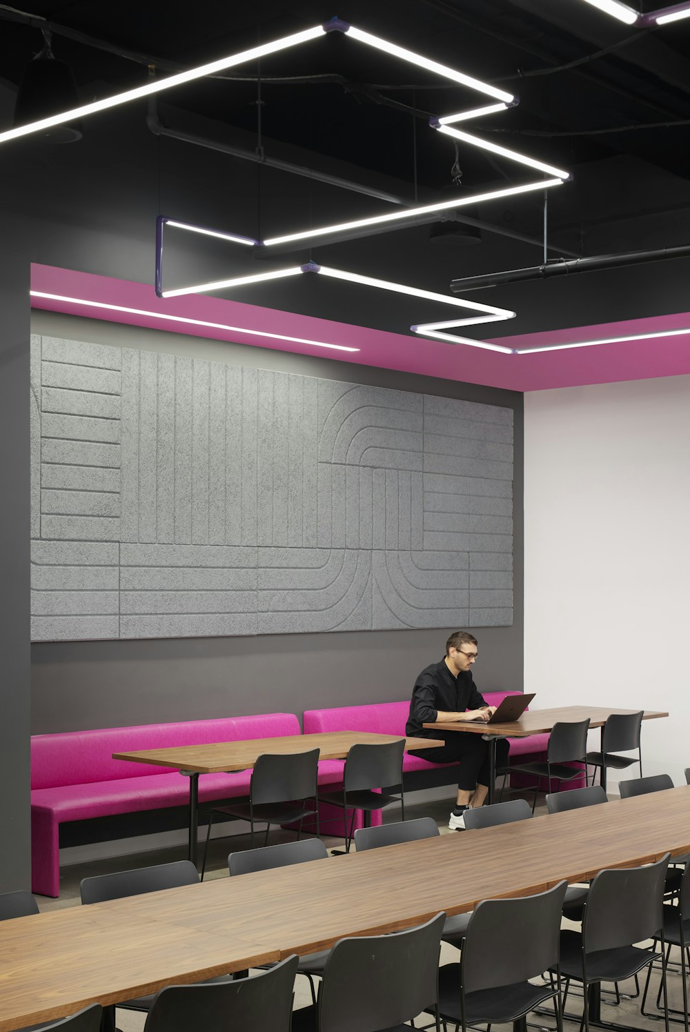 Banquet seating with custom acoustic tile