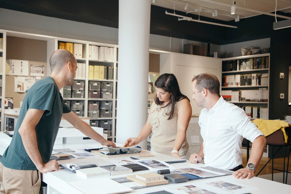 The materials library at each STUDIOS office includes a selection of healthy materials for designers to choose from for their projects.