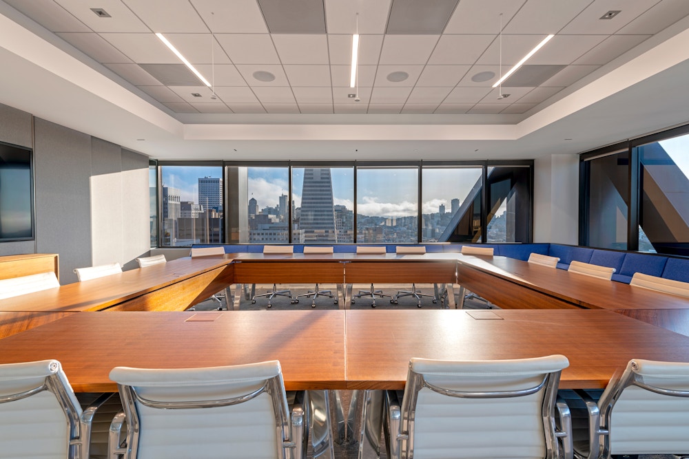 Large conference room with views across downtown San Francisco.