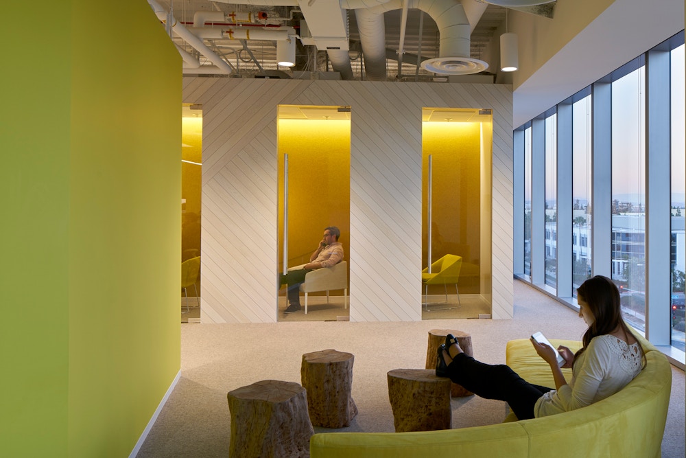 Seating nook with phone booths