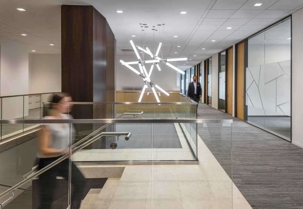Stair linking reception to support staff
