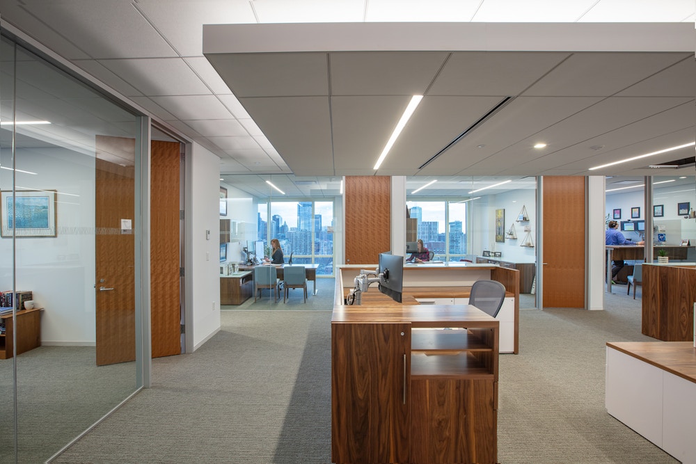 Open work area and private offices