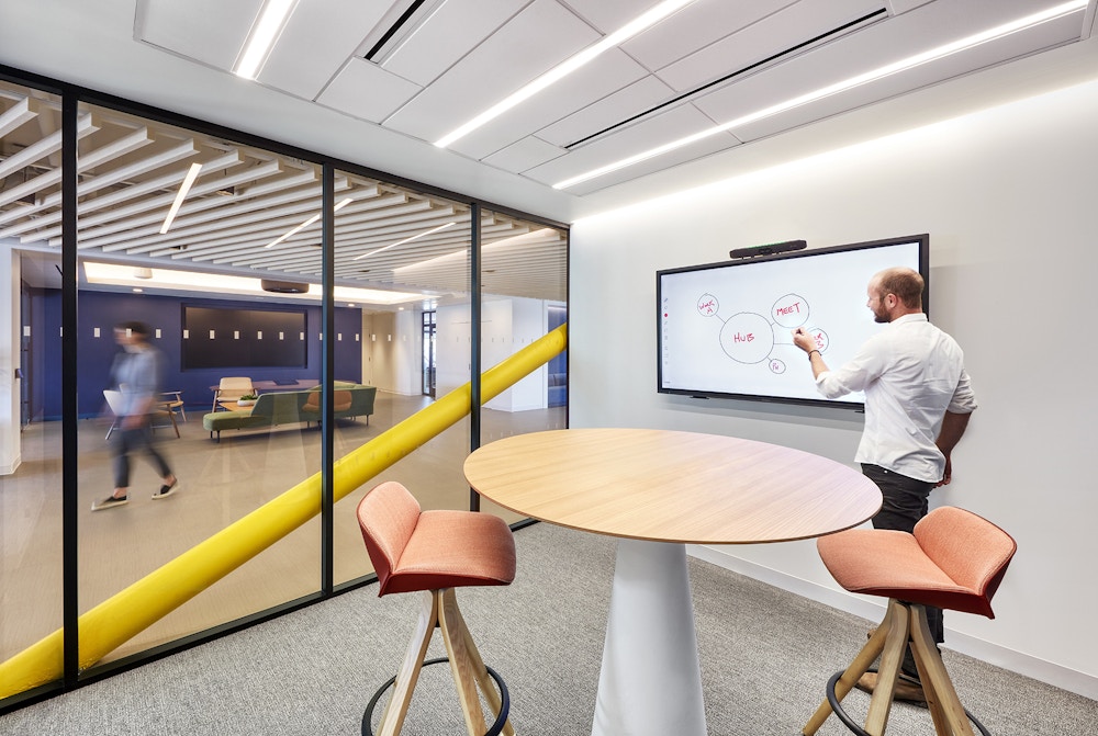 Small meeting room with virtual whiteboard