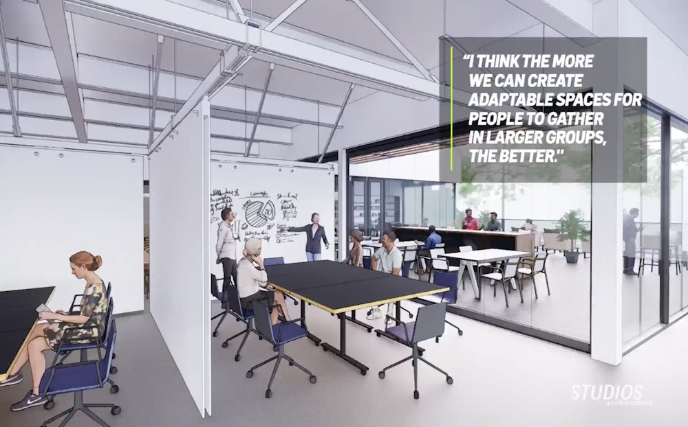 Still from video showing the post-Covid workplace