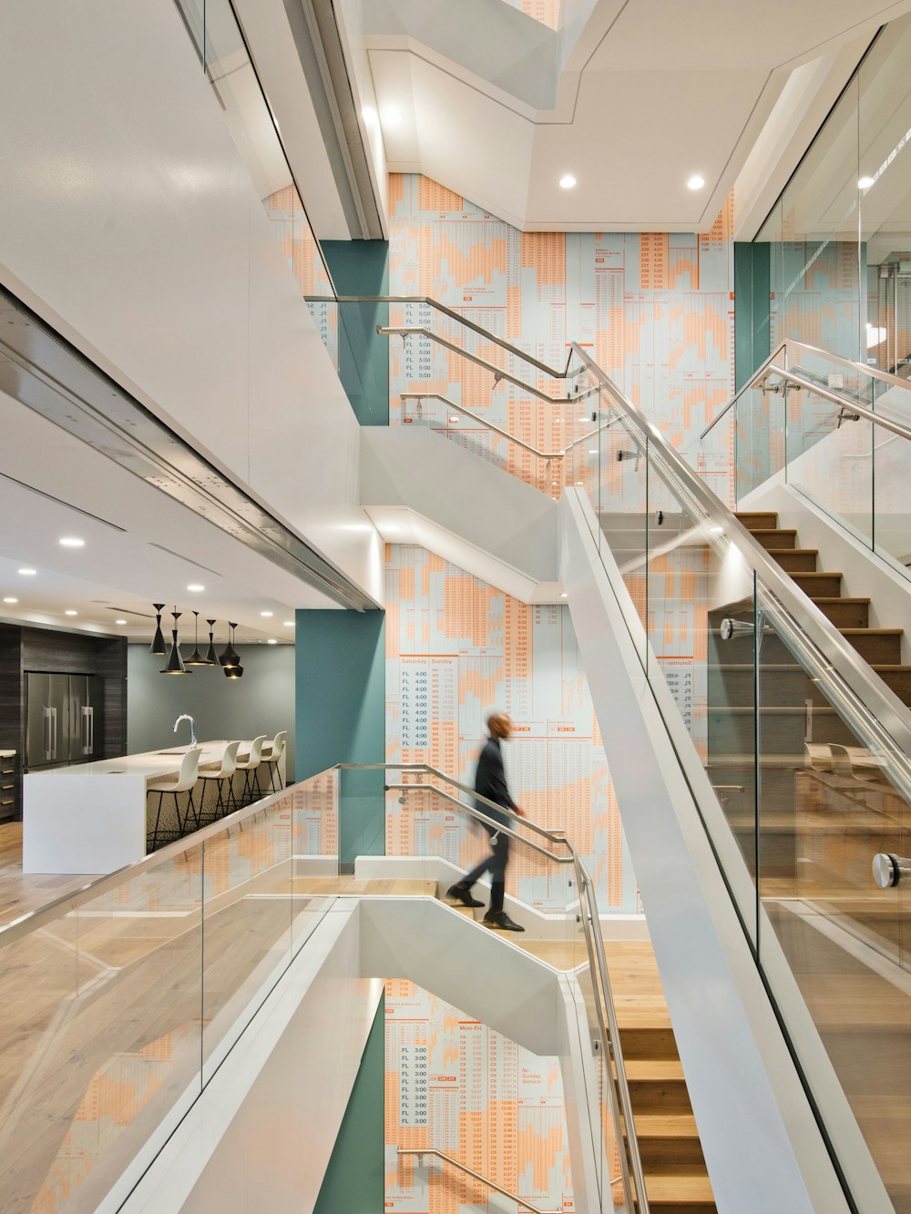 Interconnecting stairs with custom timetable graphics