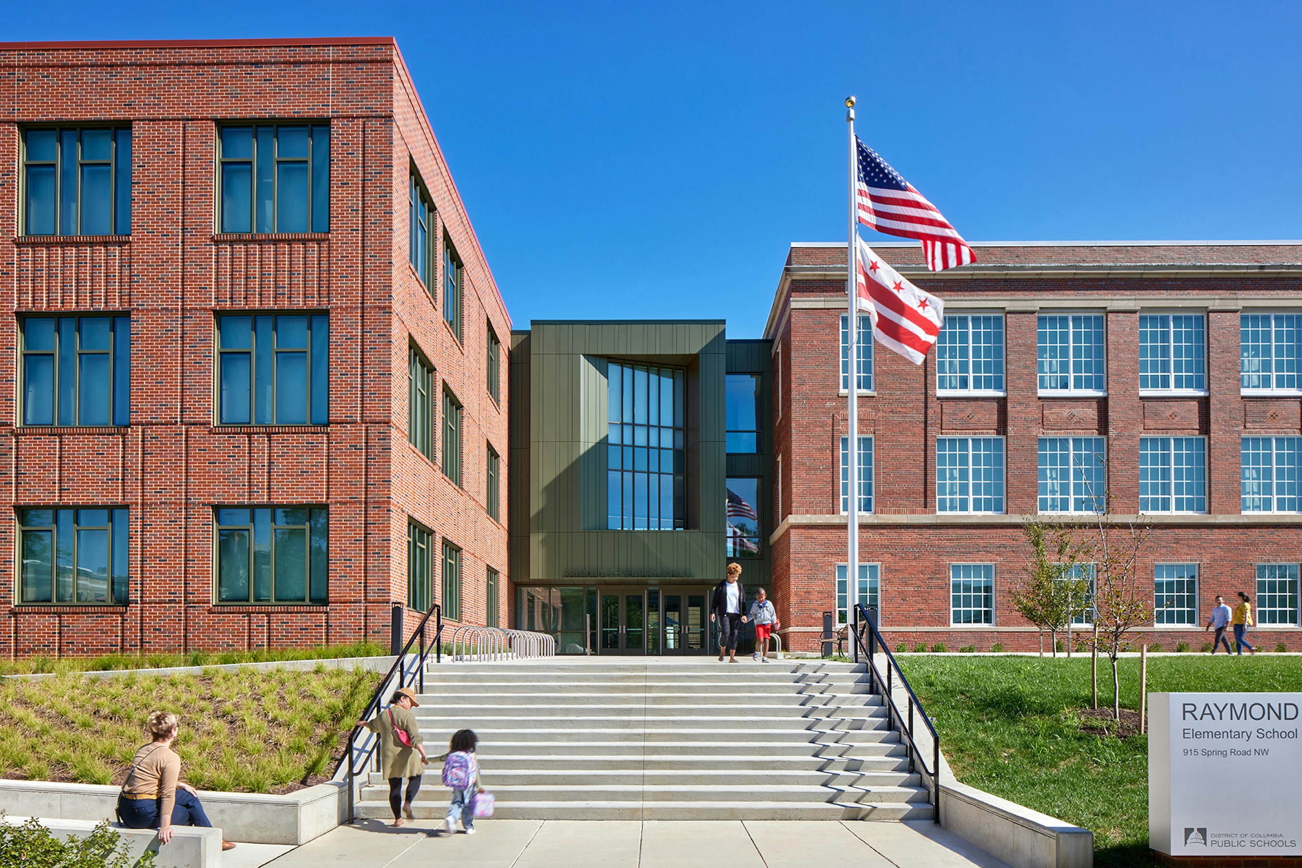 New entrance between original building and addition